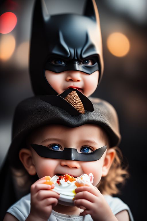 ultimate-fox344: little batman eating ice cream, happy, expression