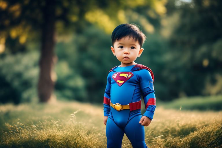cute little boy wearing blue superhero suit in expressive pose, in the park, stunning scenery, detailed 3d cartoon, Cinematic, Photography, Sharp, Hasselblad, Dramatic Lighting, Depth of field, Medium shot, Soft color palette, 80mm, Incredibly high detailed, Lightroom gallery