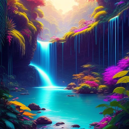 live-curlew439: Create a waterfall with a full color of the sun and jungle