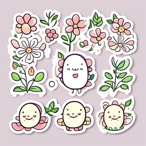 idle-slug600: spring flowers and fruits, theme cute sticker design