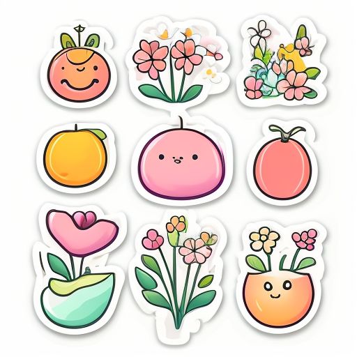 idle-slug600: spring flowers and fruits, theme cute sticker design