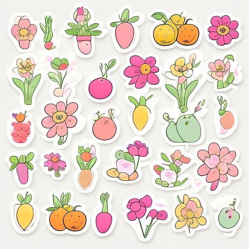 idle-slug600: spring flowers and fruits, theme cute sticker design