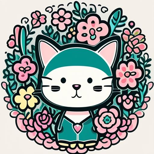 pretty-bee592: Cute cat wearing nursing hat, surrounded by flowers