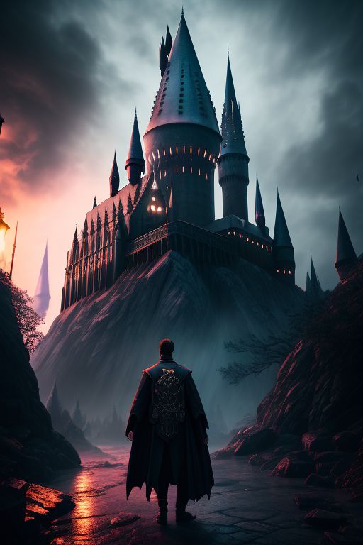 drafty-shrew643: Evil Harry Potter at Hogwarts, dark lights, Unreal Engine,  4k, cinematic render