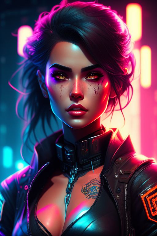 a strong and badass girl with beautiful face, neon lights, Detailed, Urban, Gritty, Futuristic, highly stylized, Portrait, Digital art, Trending on Artstation, by lois van baarle and ross tran and sam yang and artgerm, sharp focus.