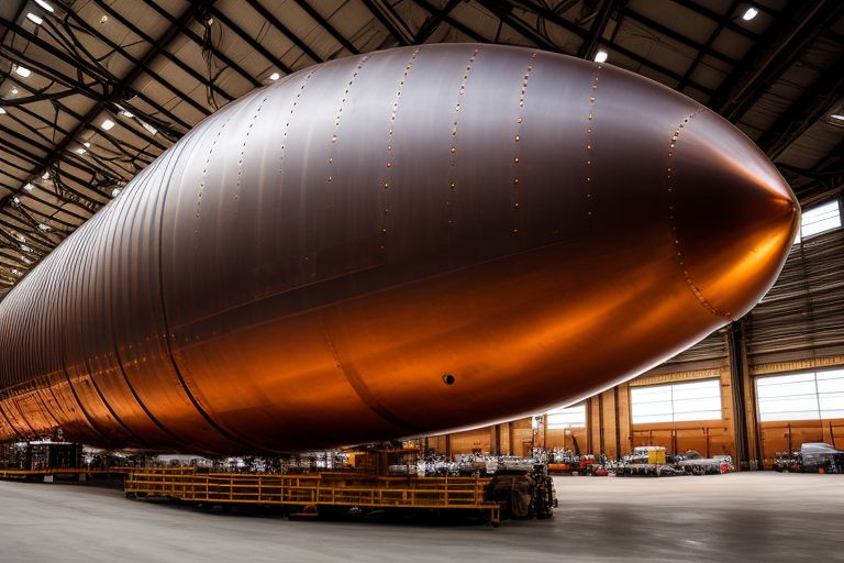 black_sheep: large zeppelin airship in a hangar. Low angle view ...