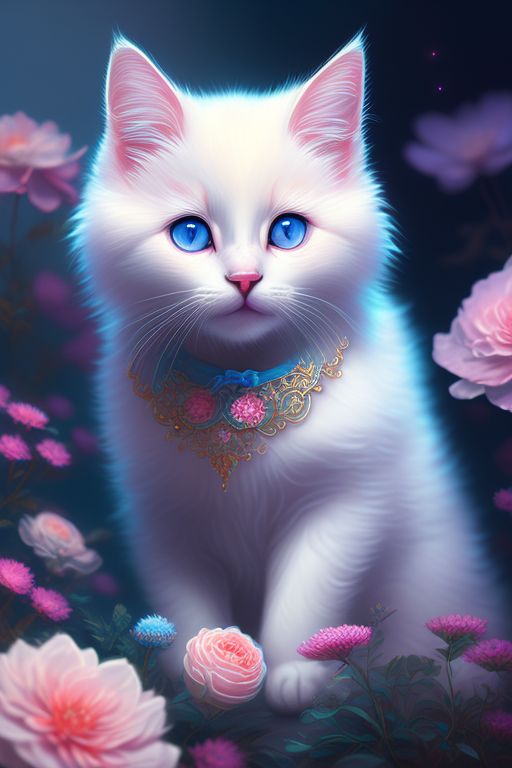 Pink Fluff Cat - the Art Chick - Digital Art, Animals, Birds