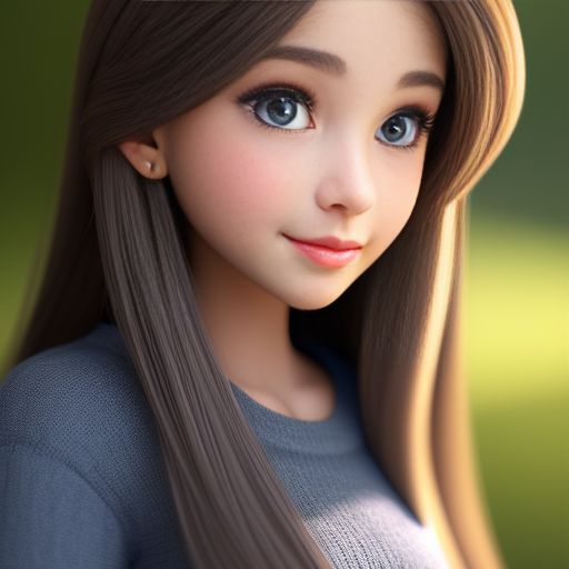 happy-jaguar427: A cute girl with long light brown hair, and wearing  something that shows that she is comfortable. She has blue-grey eyes and  her small nose is barely visible. She