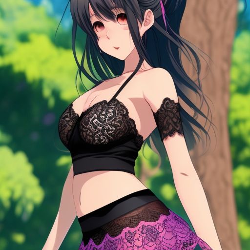 Vetor de Anime manga girl. In lace underwear, bra, shirt, school
