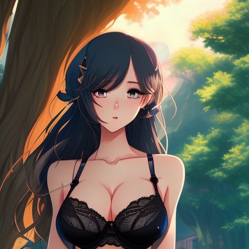 expert-hare561: Anime girl in a silky black lace bra and thong