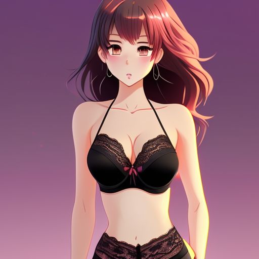 expert hare561 Anime girl in a silky black lace bra and thong