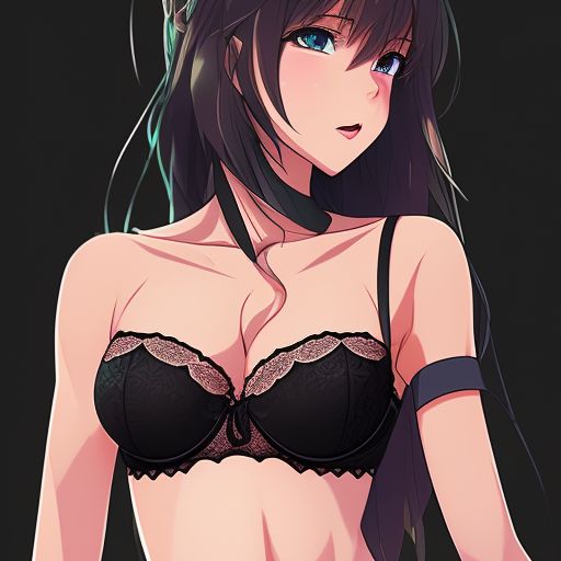 expert-hare561: Anime girl in a strapless black lace bra and thong