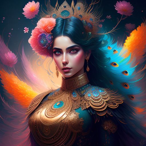 sugary-deer463: fabulous beautiful peacock girl, a diadem of flowers