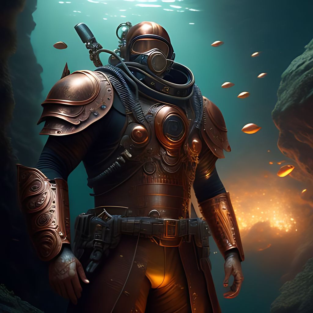 black_sheep: human coppered and riveted diving armor, swimming in the ...