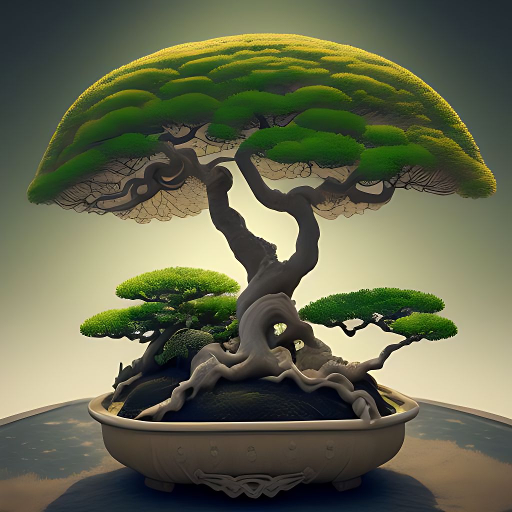 worldly-crow60: Absolutely stunning Bonzai ancient ginkgo tree in lovely  elaborately decorated apt substance planter sitting in garden of 2 or 3  authentic japanese bonzai trees, summer vibe, photorealistic, octane  rendering