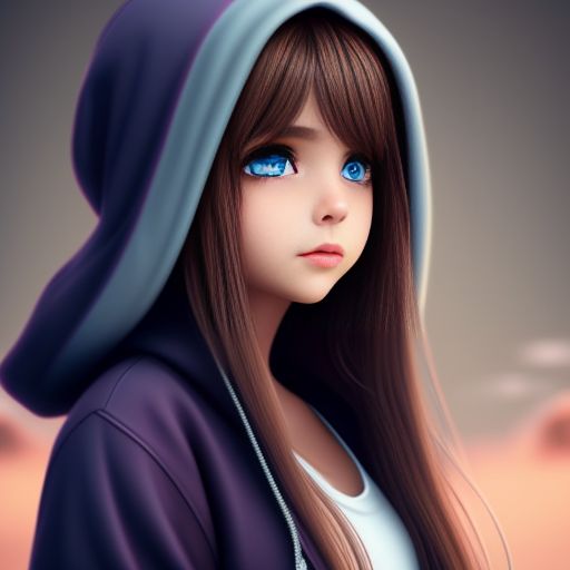 Chibi cute small girl in an over-sized hoodie with bear ears, anime,  drawing, icon on Craiyon