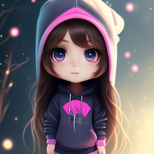 anime chibi girl with brown hair and blue eyes