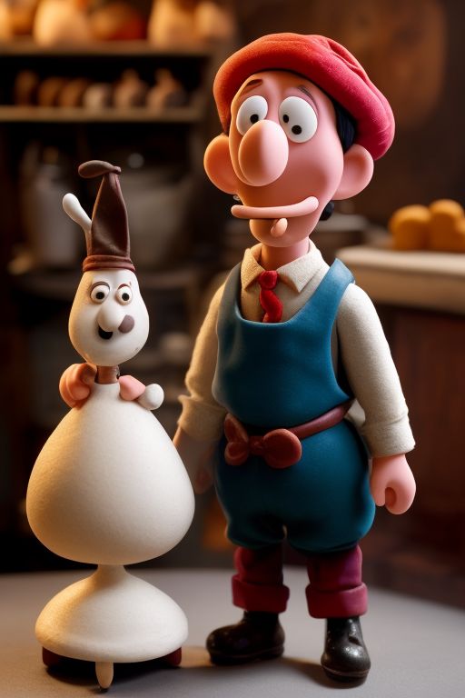 A baker, as a stopmotion figure from Wallace and Gromit.