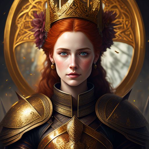 hardyak421 Young woman knight, ginger hair, crown braid, knight armor