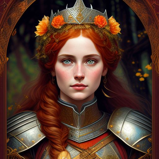 Hard-yak421: Young Woman Knight, Ginger Hair, Braid Around Her Head 