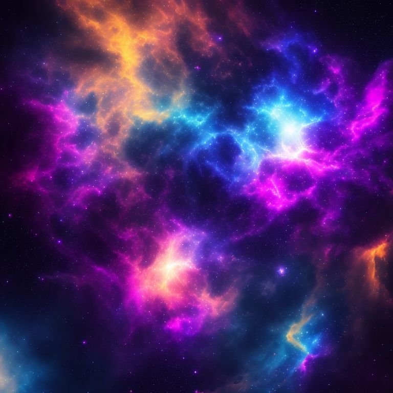 fuzzy-worm742: Afro futuristic step and repeat pattern rendering of a nebula  in space with electric blue, purple and yellow hues