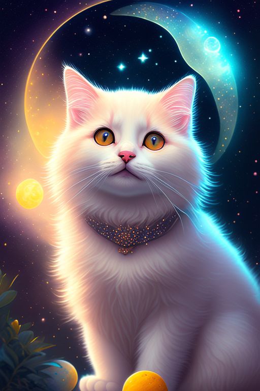 tasty-mouse255: 1 cute yellow and white cat is on the moon, starry sky ...