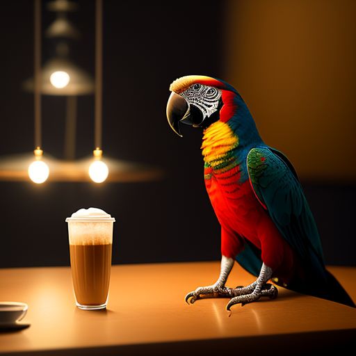 MShare Parrot, cup, cafe, coffee, light smoke, atmospheric