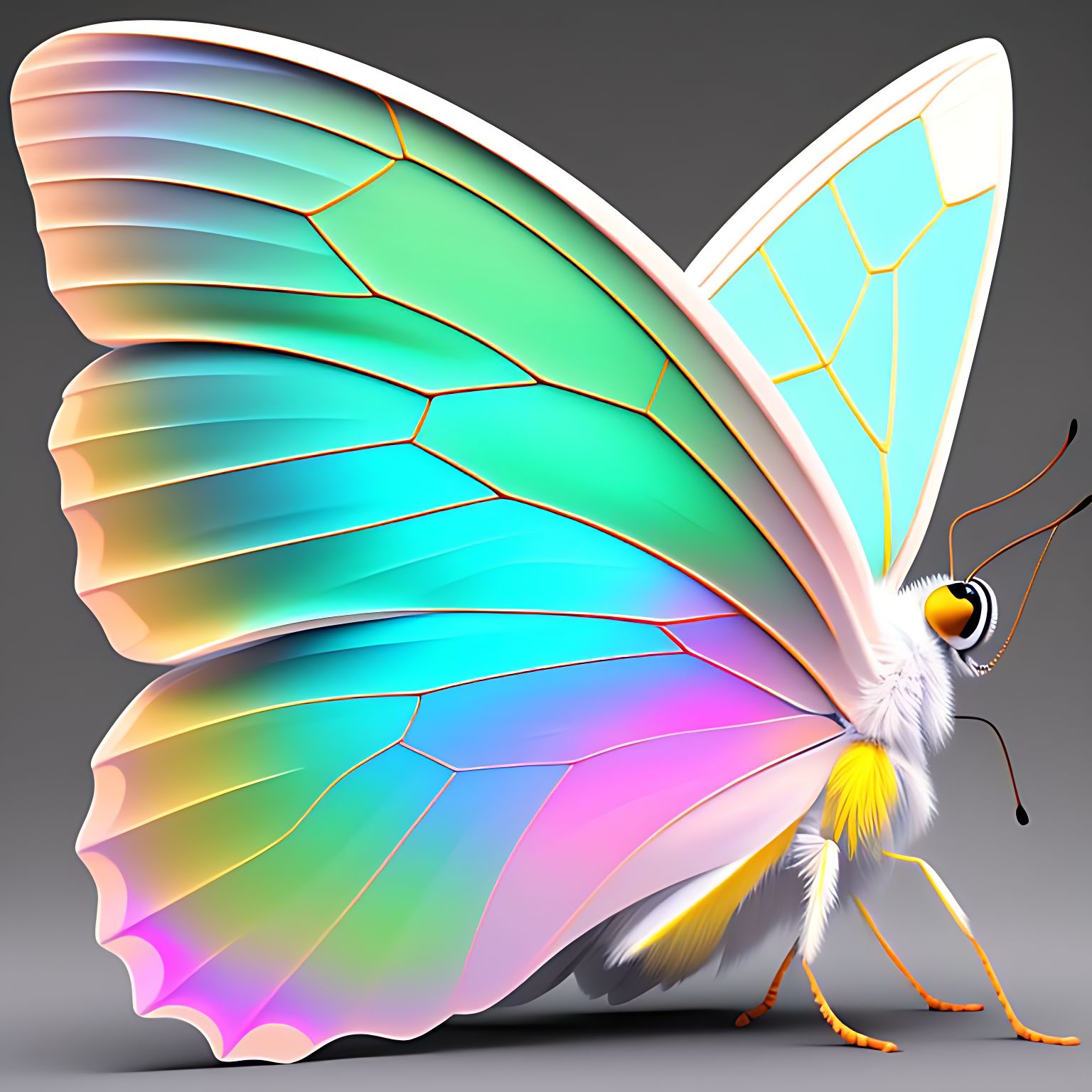 MANTIO.eu One beautiful butterfly, pale color wings, A 3d render