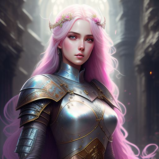 nutty-ferret62: female medieval fantasy knight with long pink hair