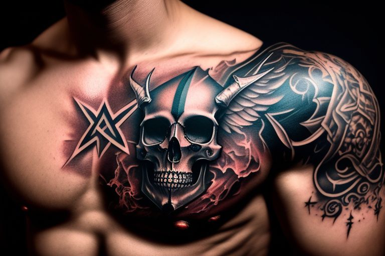 skull and crossbones chest tattoo