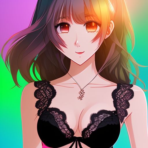 expert-hare561: Anime girl wearing a black lace bra and thong