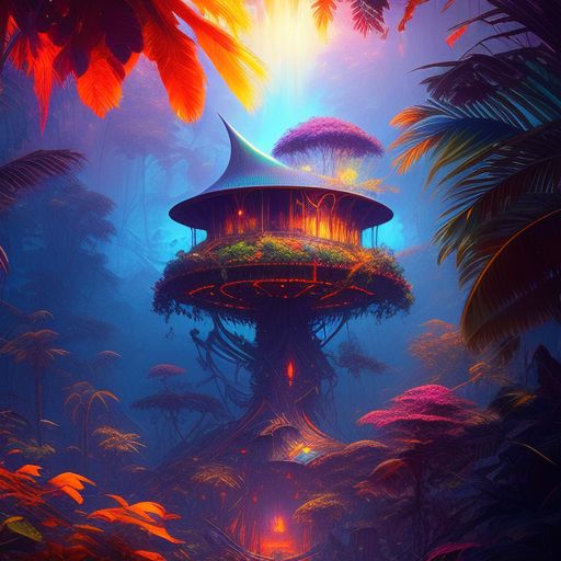 milesrote: Psychedelic jungle from the future with an epic treehouse