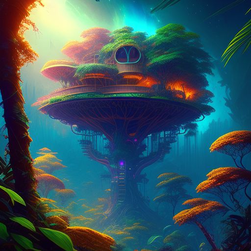 milesrote: Psychedelic jungle from the future with an epic treehouse