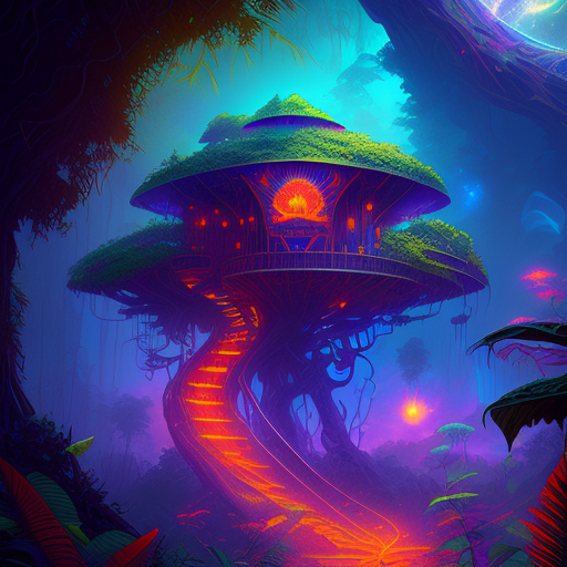 milesrote: Psychedelic jungle from the future with an epic treehouse