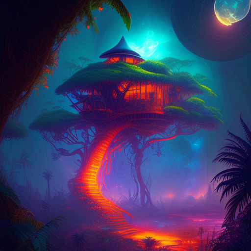 milesrote: Psychedelic jungle from the future with an epic treehouse