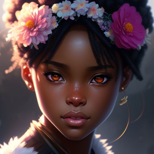 Glaring Rat Closeup Portrait Of A Black Girl S Face Wearing Flower