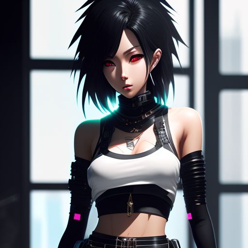 CADMUS Anime cyberpunk woman, full body, skin the sample, bold skirt