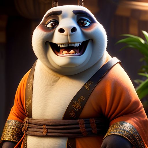 master oogway from the kung fu panda movie with his wooden shaft under the peach tree smiling, ultra realistic