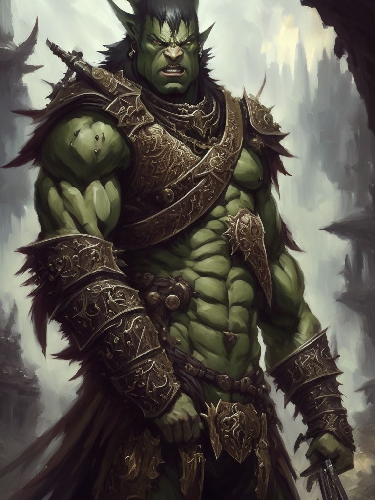 Dilok: In a dimly lit cave, a massive Orc stands tall and proud, with ...