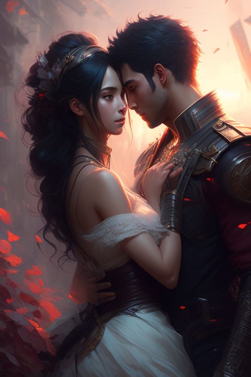 oizi Romantic animestyle couple embracing in a beautiful digital painting  by Greg Rutkowski and Magali Villanueve Full body Detailed faces Best  quality  v5 s1000 q1 v5