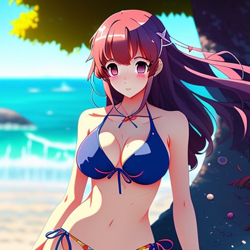 unsung-snake17: anime girl full body bikini with falling off bra at the  beach