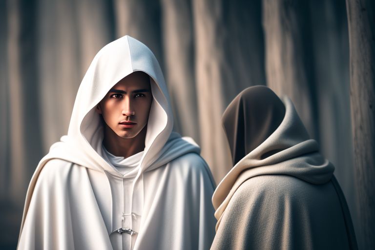 White Hooded Jedi , Cinematic, Photography, Sharp, Hasselblad, Dramatic Lighting, Depth of field, Medium shot, Soft color palette, 80mm, Incredibly high detailed, Lightroom gallery
