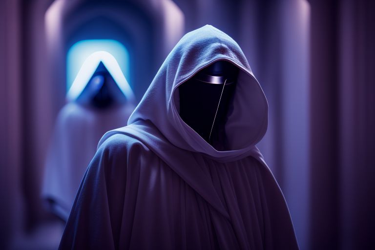 White Hooded Jedi , Cinematic, Photography, Sharp, Hasselblad, Dramatic Lighting, Depth of field, Medium shot, Soft color palette, 80mm, Incredibly high detailed, Lightroom gallery