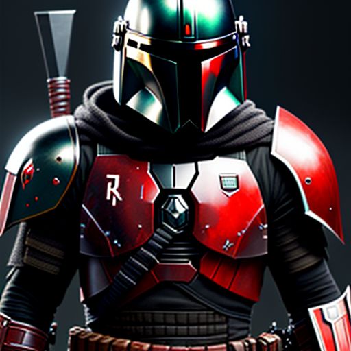 black and red mandalorian armor