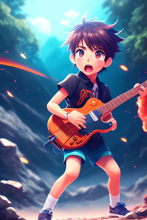 cool anime boy with guitar