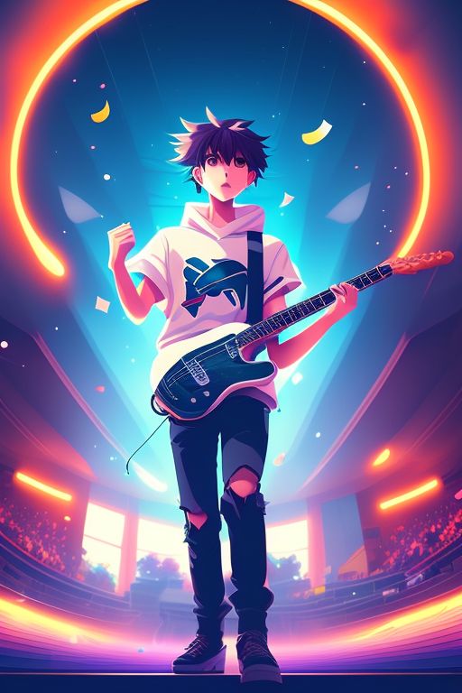 cool anime boy with guitar