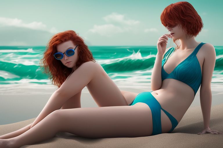 Red-haired beauty in a bikini and beach hat Stock Photo by ©zhagunov  40794579