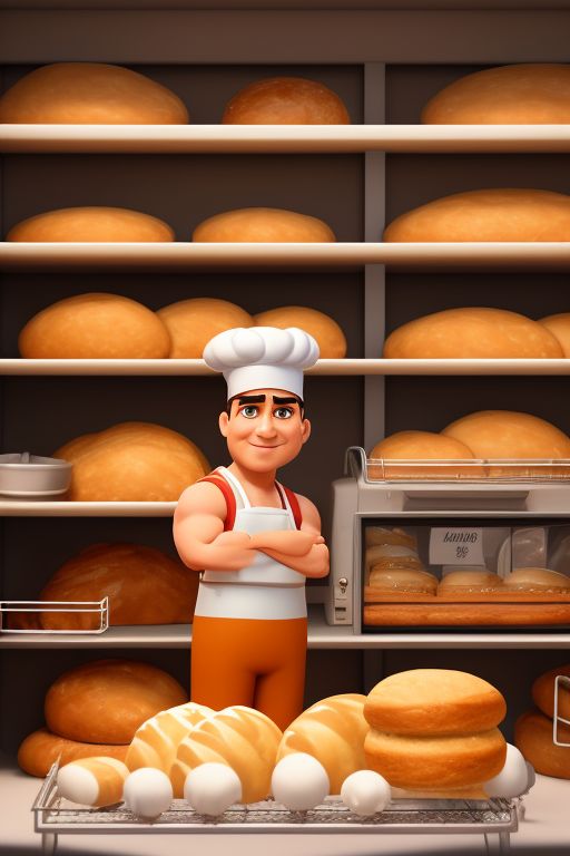 LOUVARY: cartoon-style 3d animation A strong baker avatar in a bakery ...