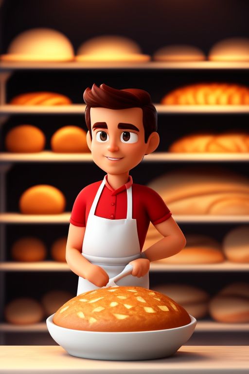 LOUVARY: cartoon-style 3d animation A strong baker avatar in a bakery ...