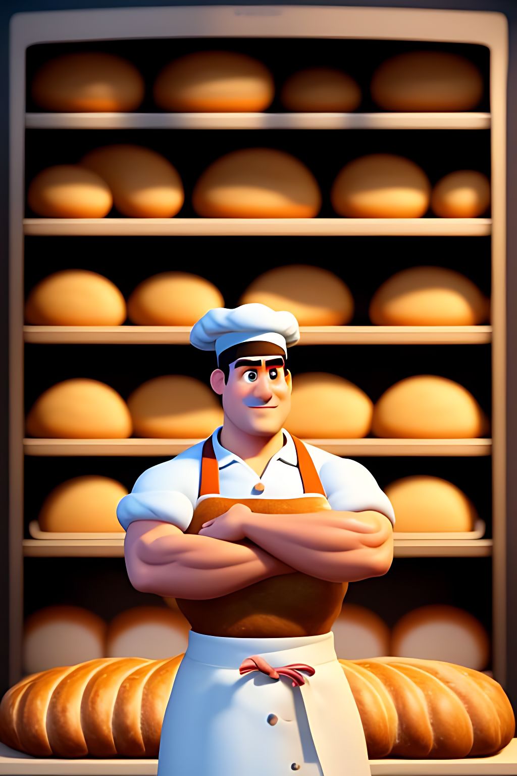 LOUVARY: cartoon-style 3d animation A strong baker avatar in a bakery ...